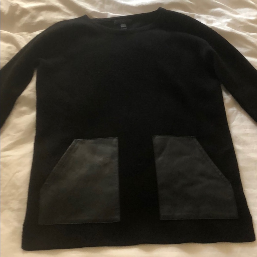 Black JCrew Merino Sweater with Leather Pockets
